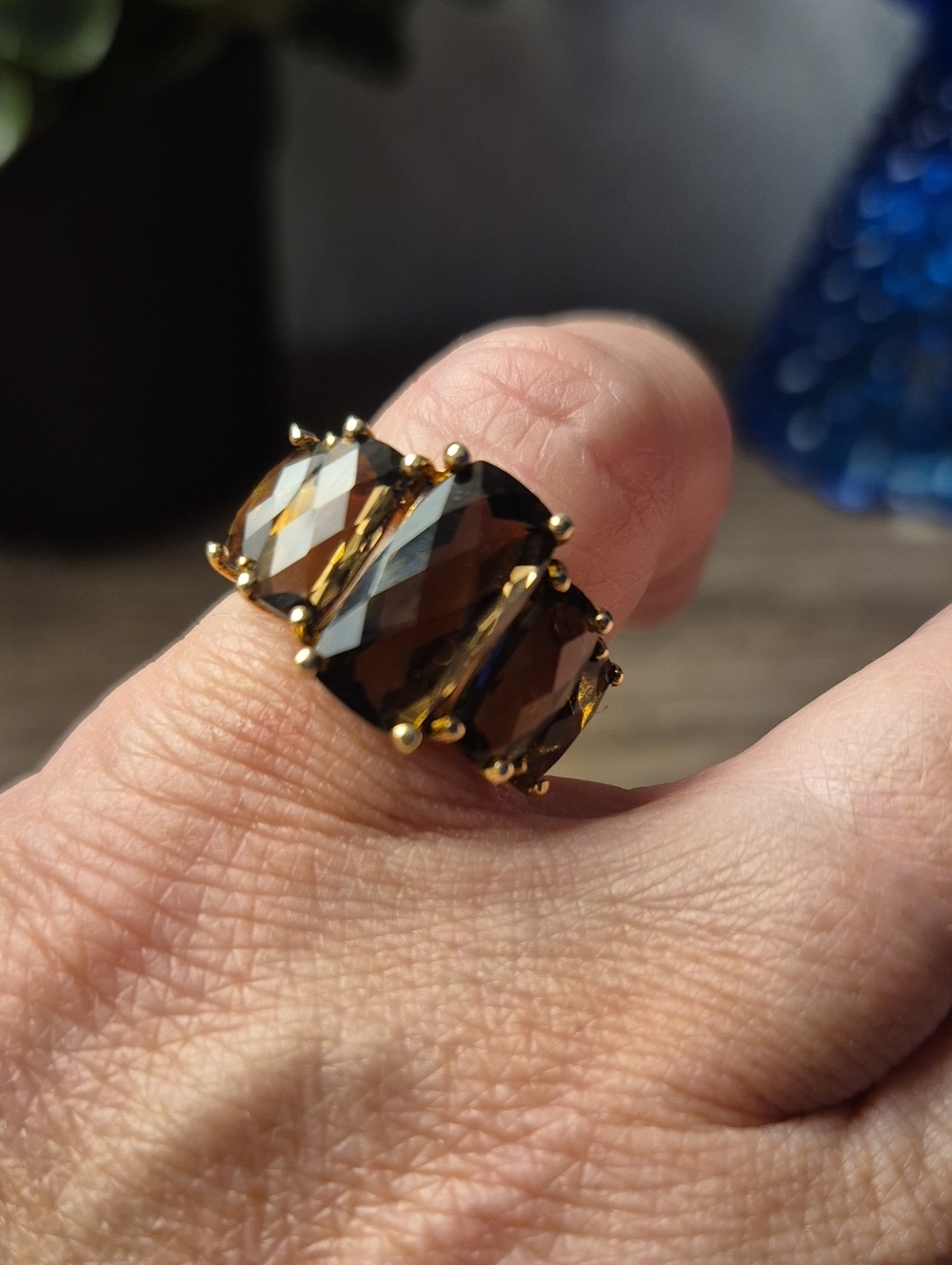 Vintage Thailand Gold Plated Sterling Smoky Quartz Sz5